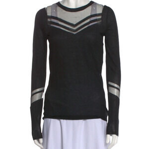 MAJE Tibi mesh paneled stretch lightweight knit sweater black top Sz 1 Small NEW